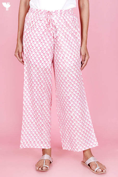 Cambric Cotton Straight Pants In Block Print